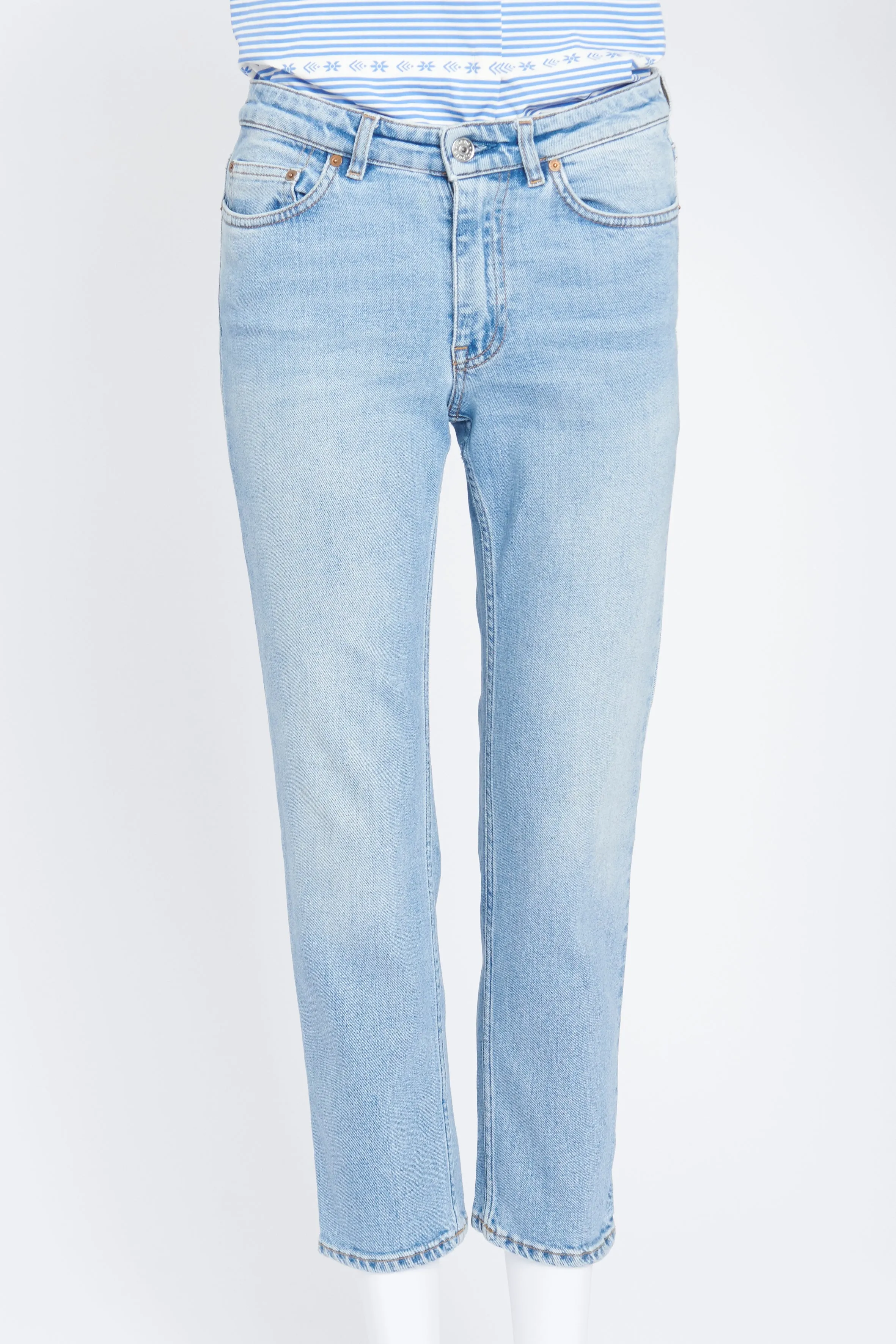 Light Washed Blue Denim Cropped Trousers