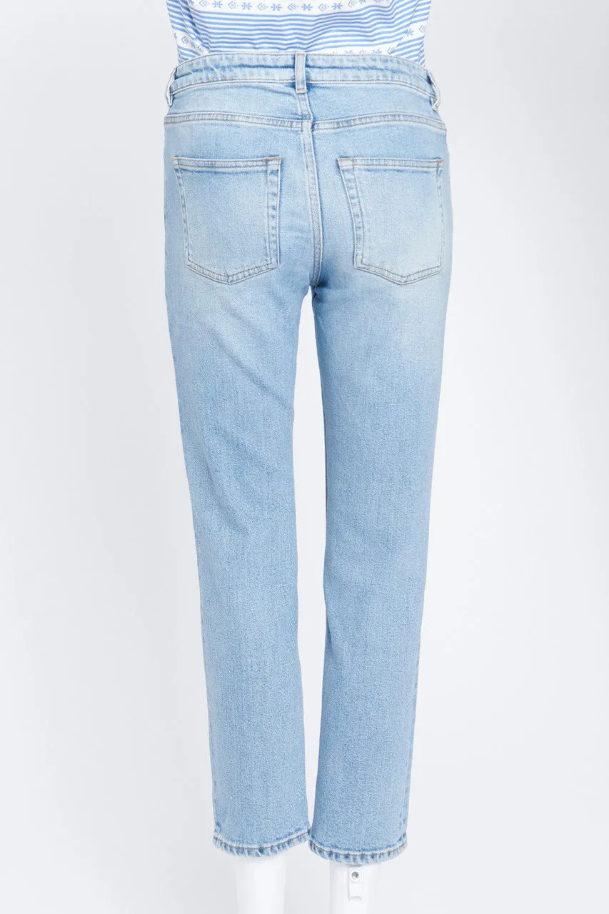 Light Washed Blue Denim Cropped Trousers