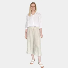 LINEN WIDE LEG ELASTIC PANTS