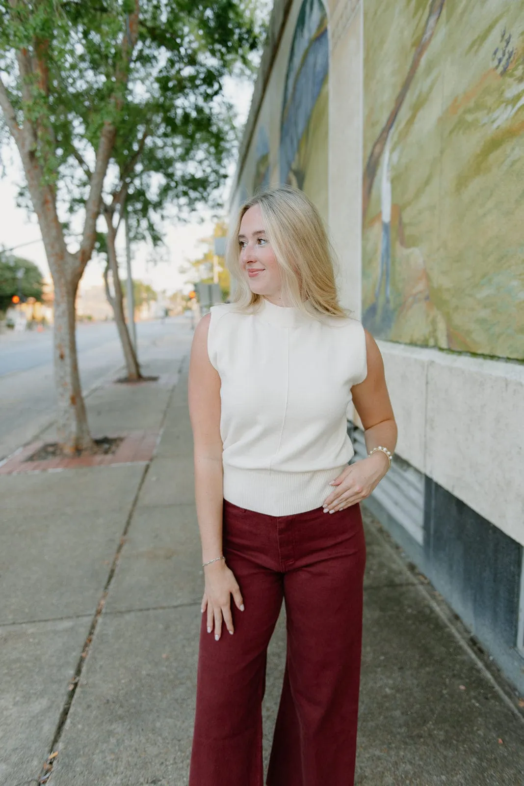 Maroon Wide Leg Jeans