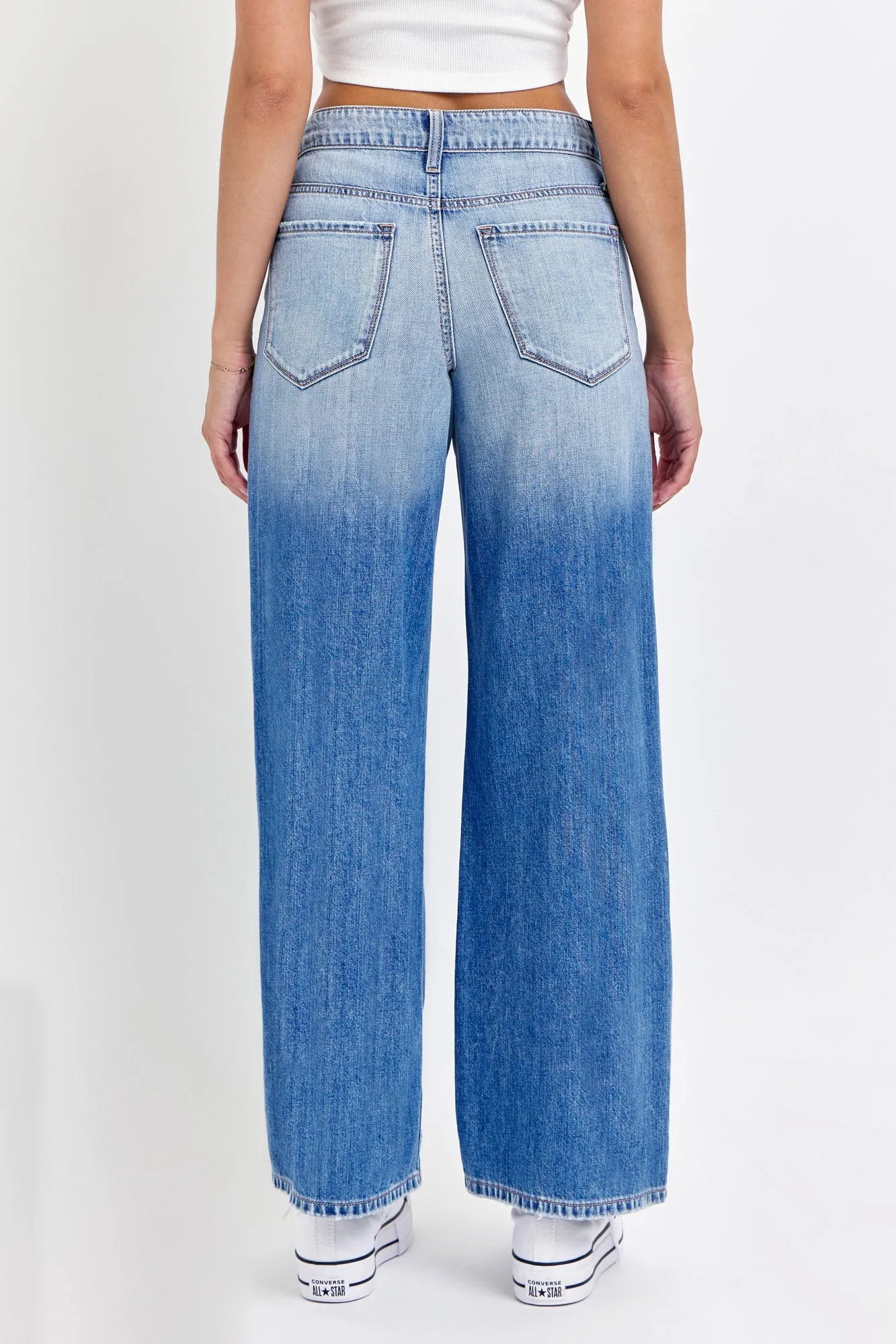 Medium Light Wash Destroyed Wide Leg Jeans