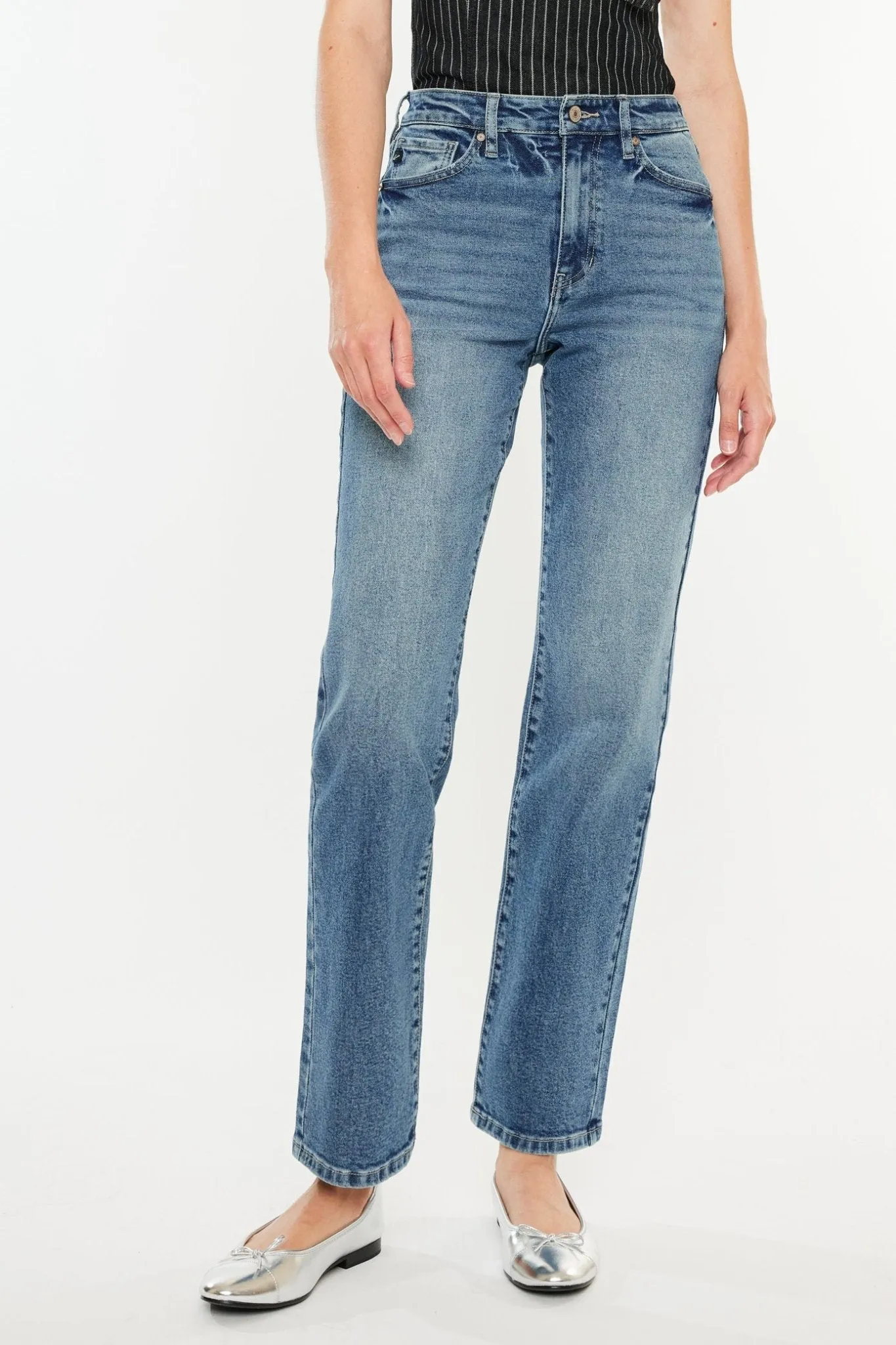 Medium Wash High Rise Relaxed Straight Leg Jeans