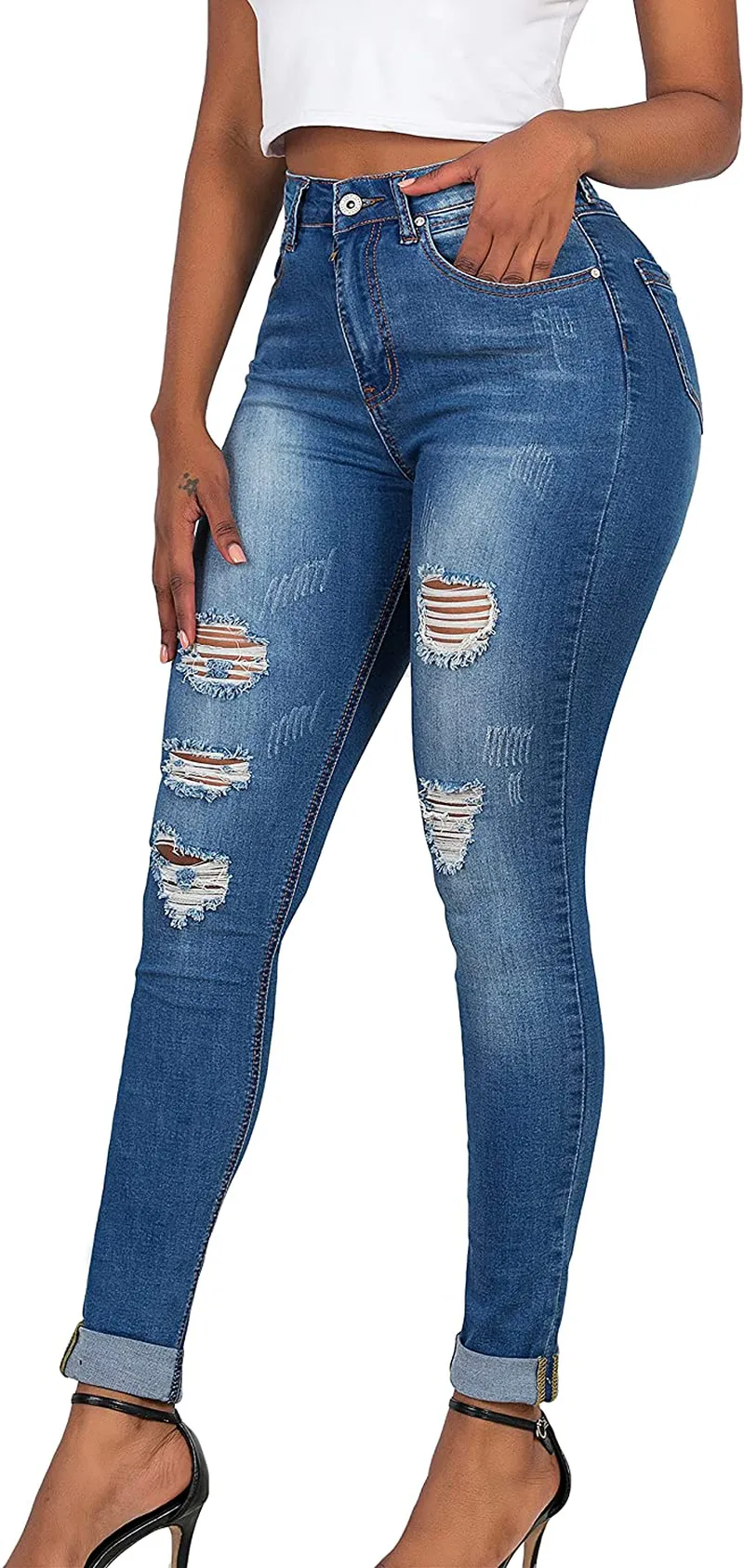 MEISITE Women's Butt-Lifting Skinny Jeans High-Rise Waist Brazilian Style