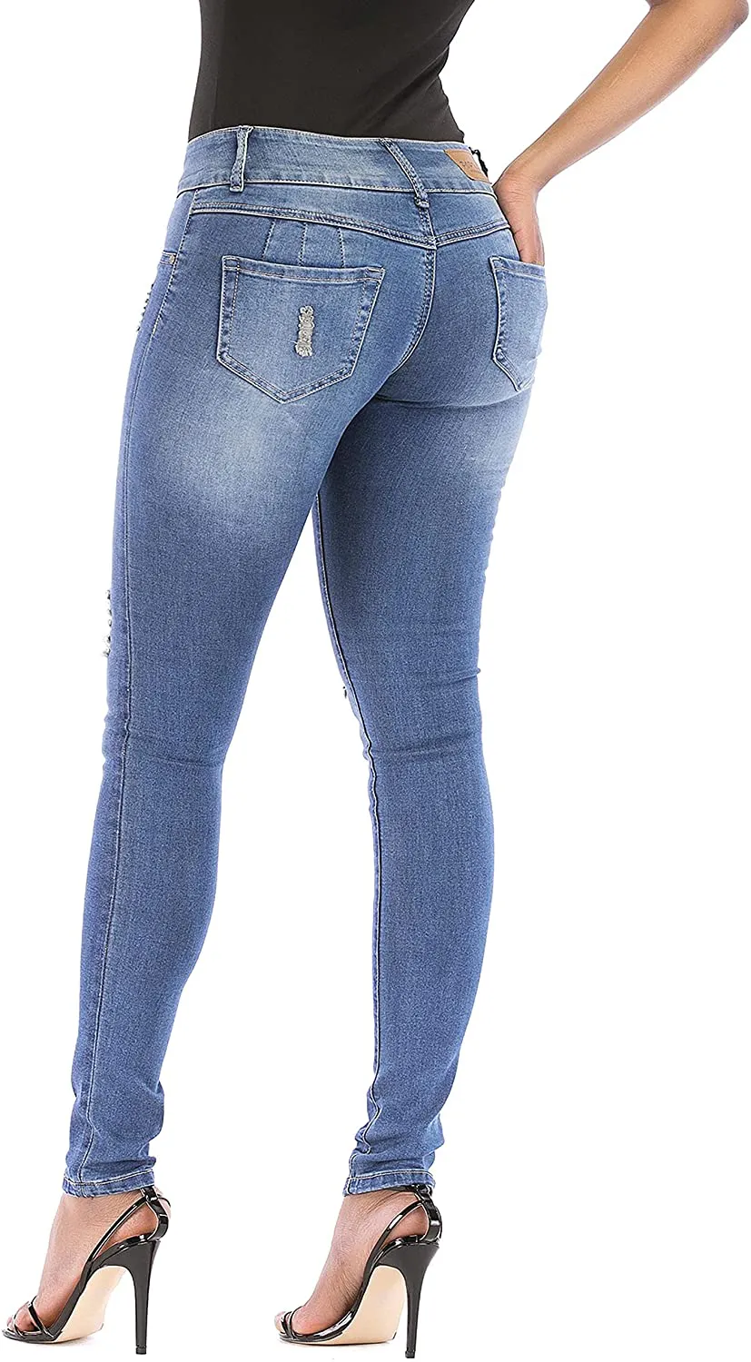 MEISITE Women's Butt-Lifting Skinny Jeans High-Rise Waist Brazilian Style