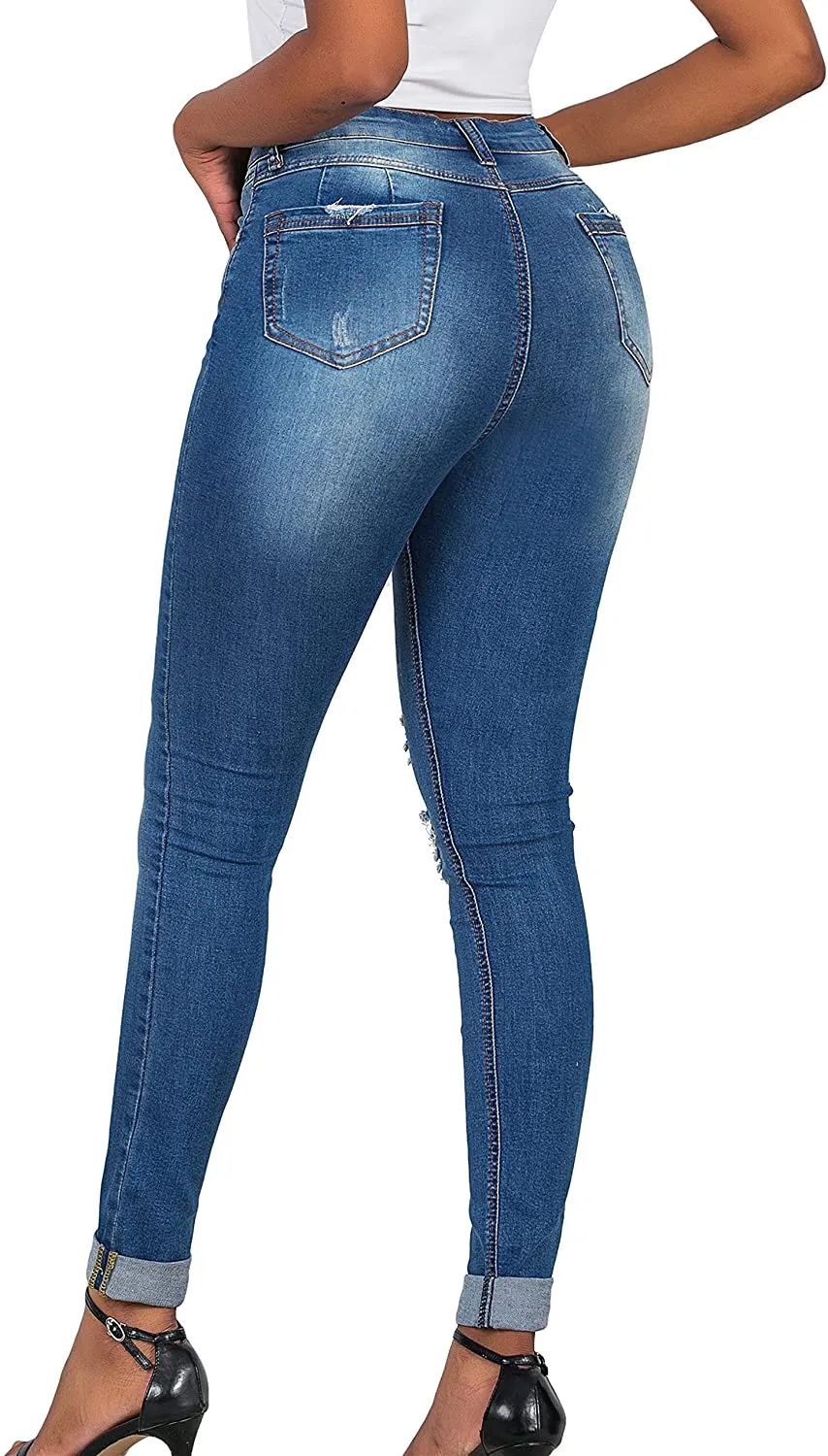 MEISITE Women's Butt-Lifting Skinny Jeans High-Rise Waist Brazilian Style