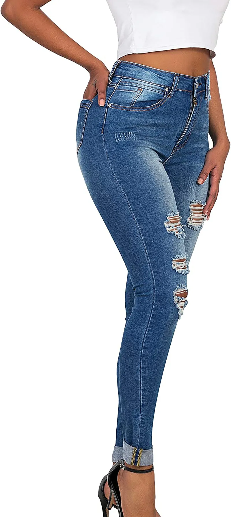 MEISITE Women's Butt-Lifting Skinny Jeans High-Rise Waist Brazilian Style