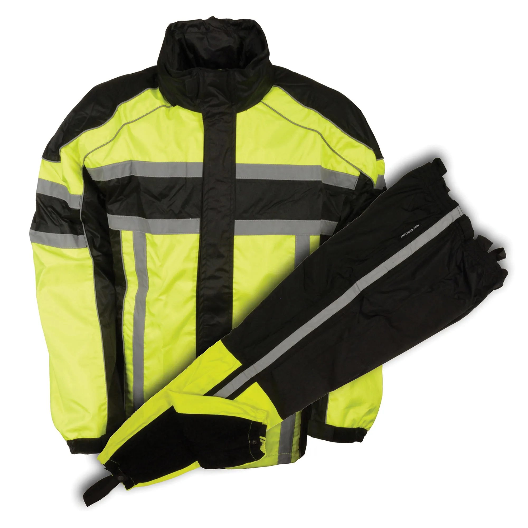 Men's Black & Neon Green Rain Suit Water Resistant w/ Reflective Tape