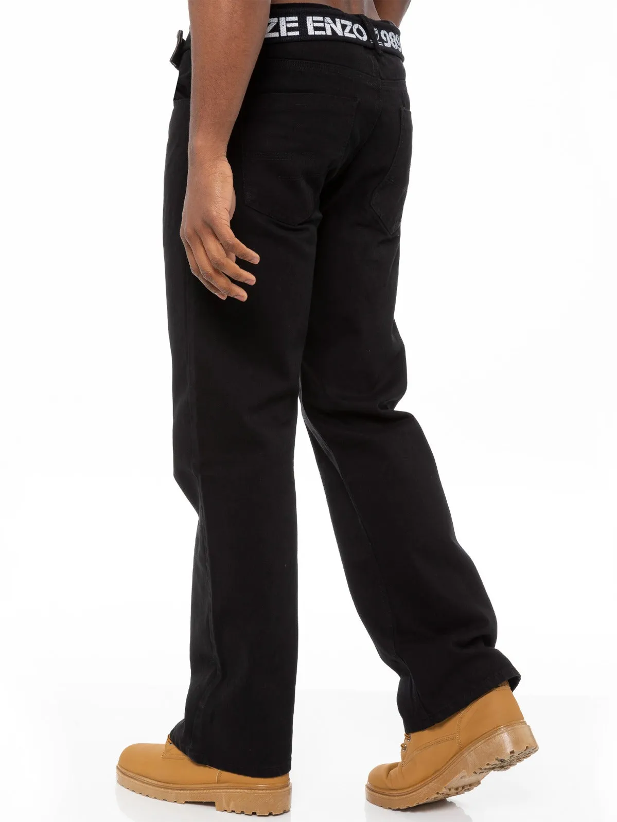 Mens Black Jeans with Belt | Enzo Designer Menswear