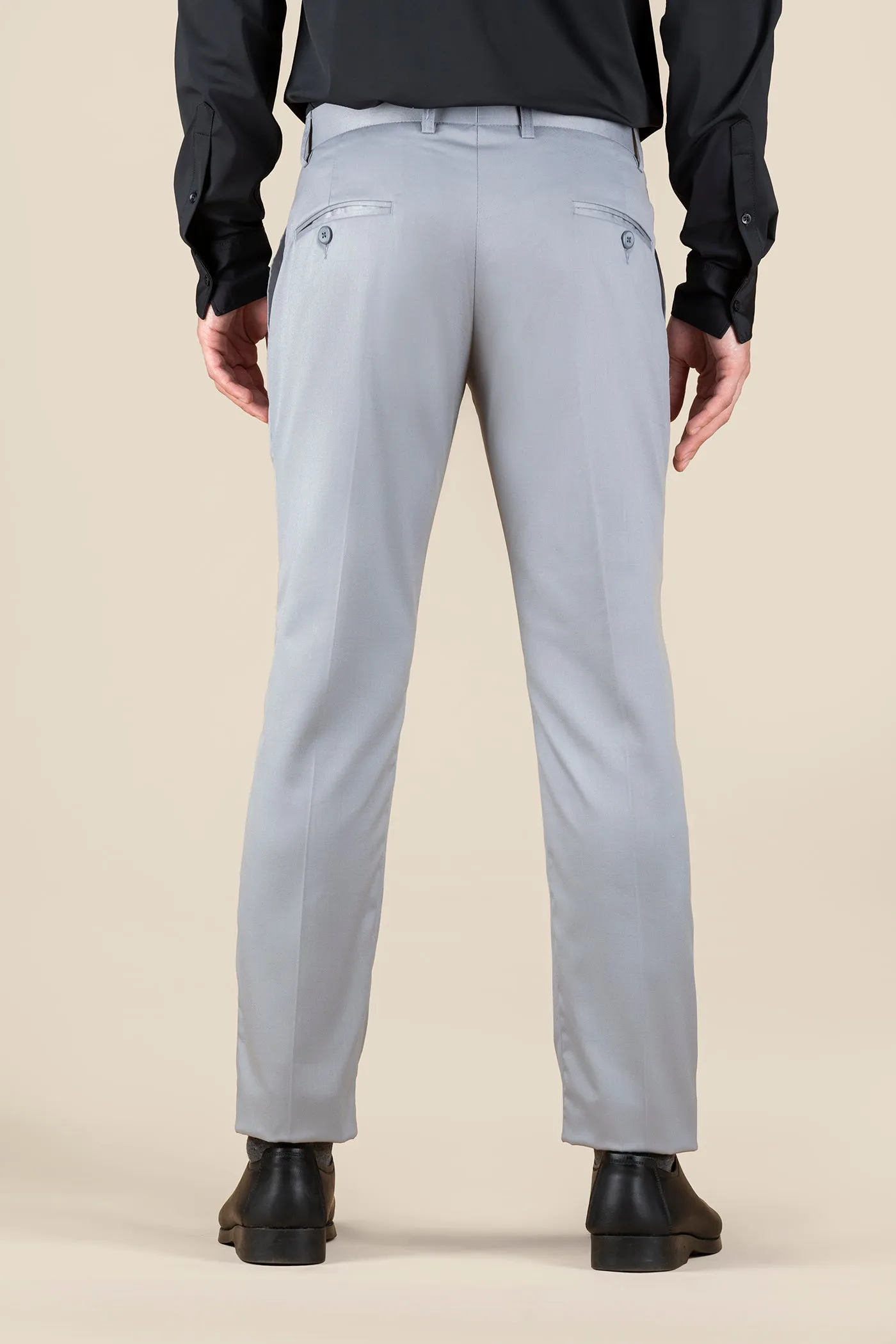 Men's Light Grey Solid Formal Trousers