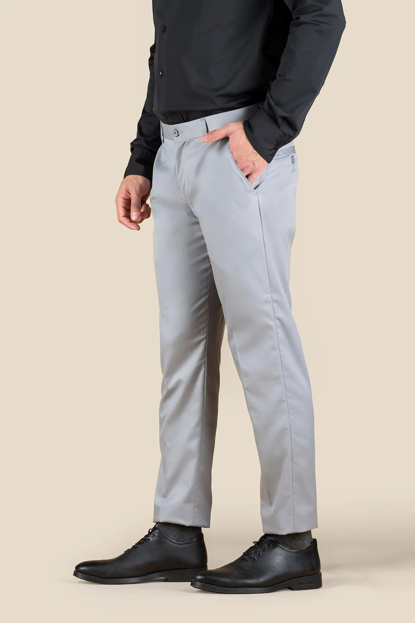 Men's Light Grey Solid Formal Trousers