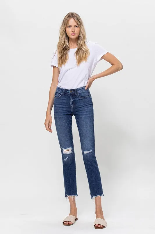 Mid Rise Crop Slim Straight Medium Jeans