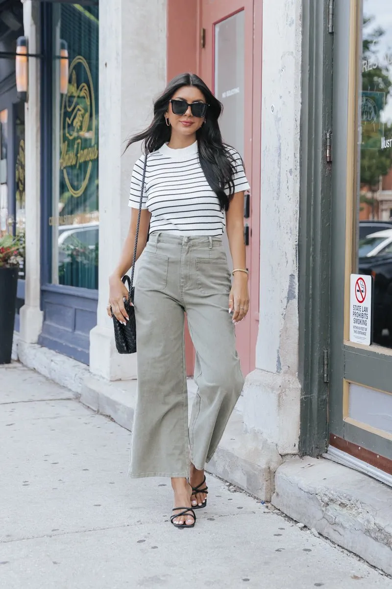 Neutral High Waisted Wide Leg Pants - Olive - FINAL SALE