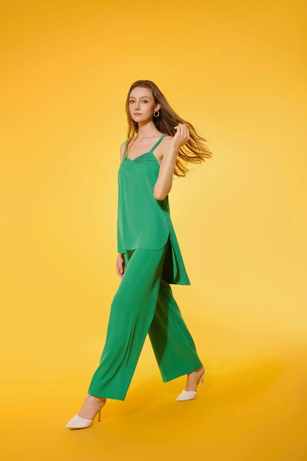 Olia Straight Wide Leg Crepe Ankle Length Pants