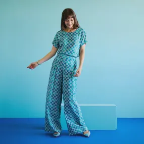 Peacock Pants - Teal Tiles