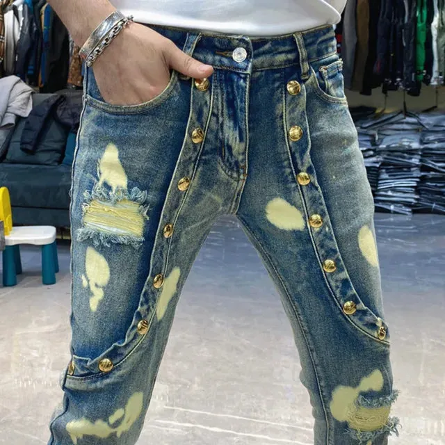 Printed Ripped Decor Slim Fit Jeans