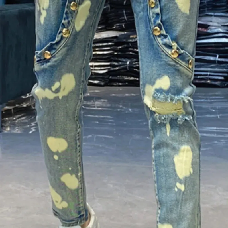 Printed Ripped Decor Slim Fit Jeans