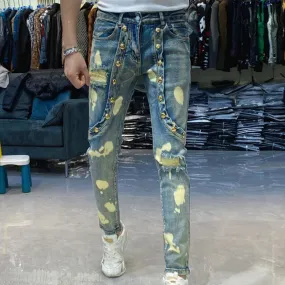 Printed Ripped Decor Slim Fit Jeans