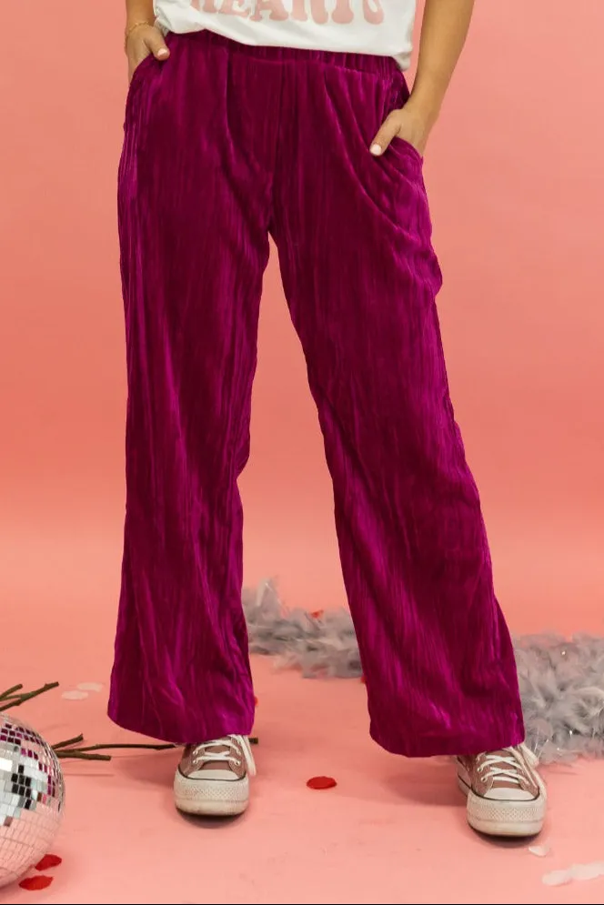 Raspberry Rendezvous Velvet Wide Leg Pants