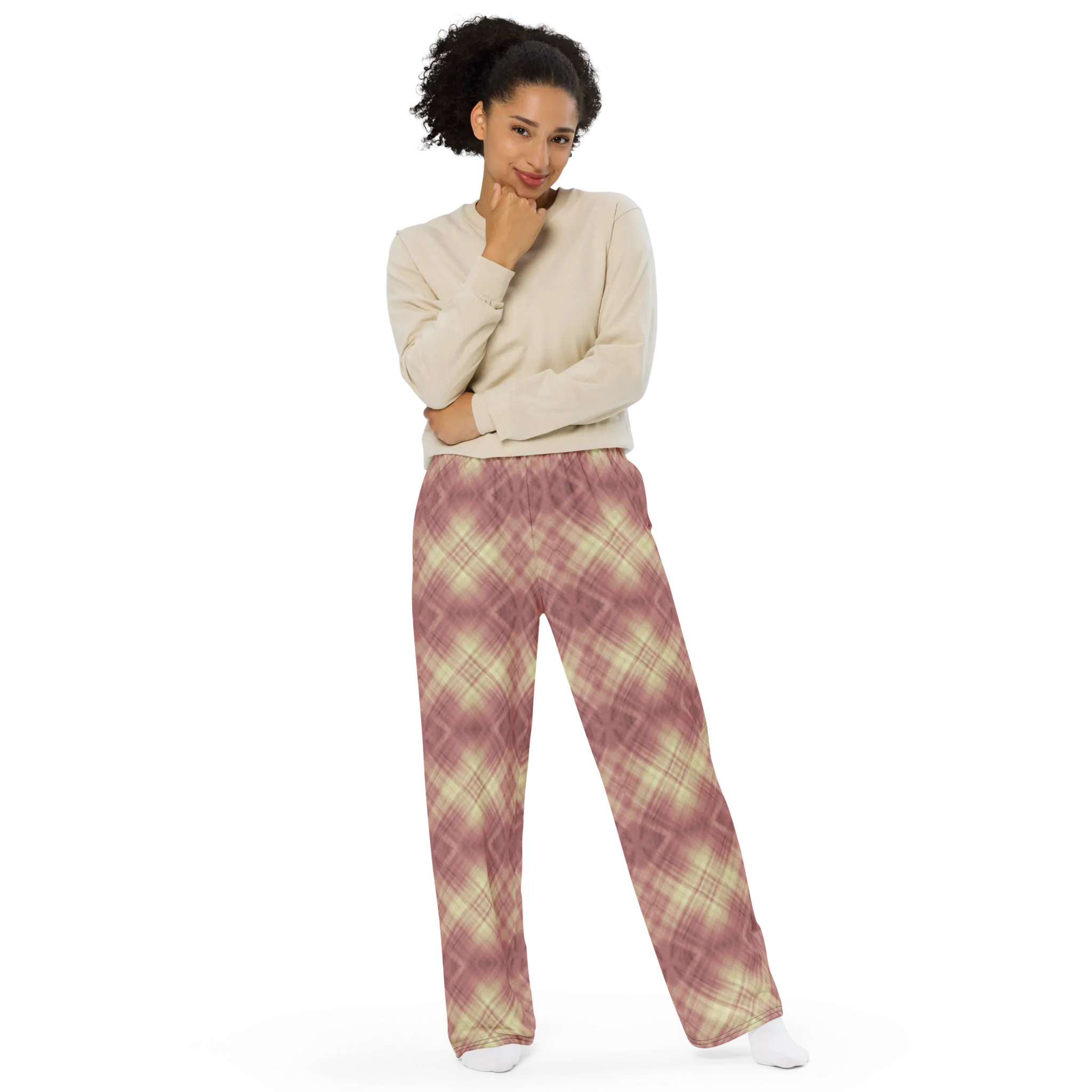 Recursia Argyle Rewired I Women's Wide Leg Pants In Pink