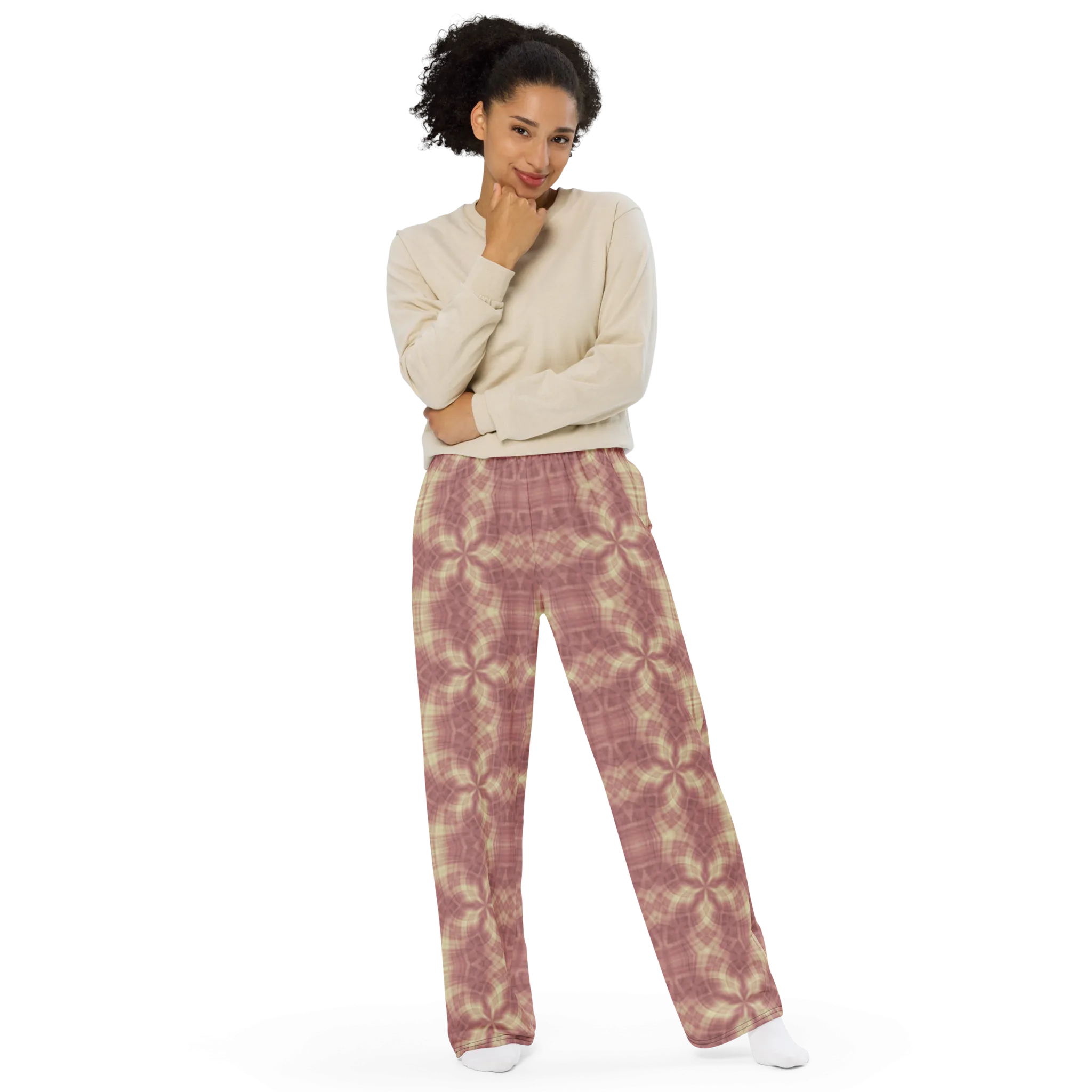 Recursia Argyle Rewired II Women's Wide Leg Pants In Pink