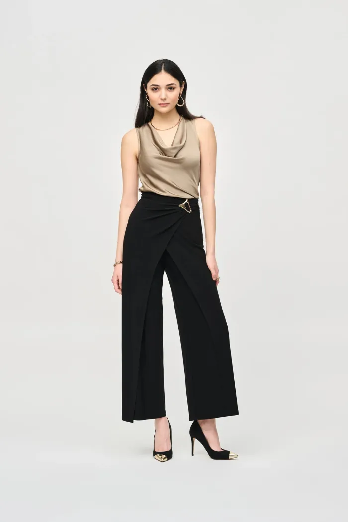 Silky Knit Wide-Leg Wrap Pants