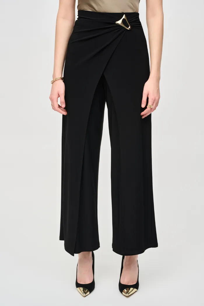 Silky Knit Wide-Leg Wrap Pants