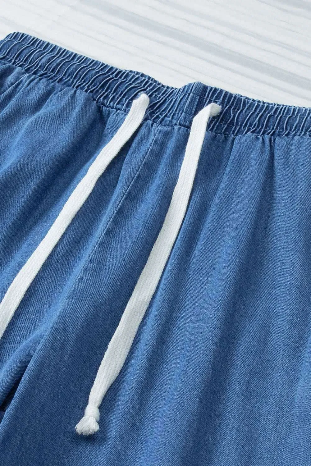 Sky Blue Drawstring Waist Loose Wide Leg Pants