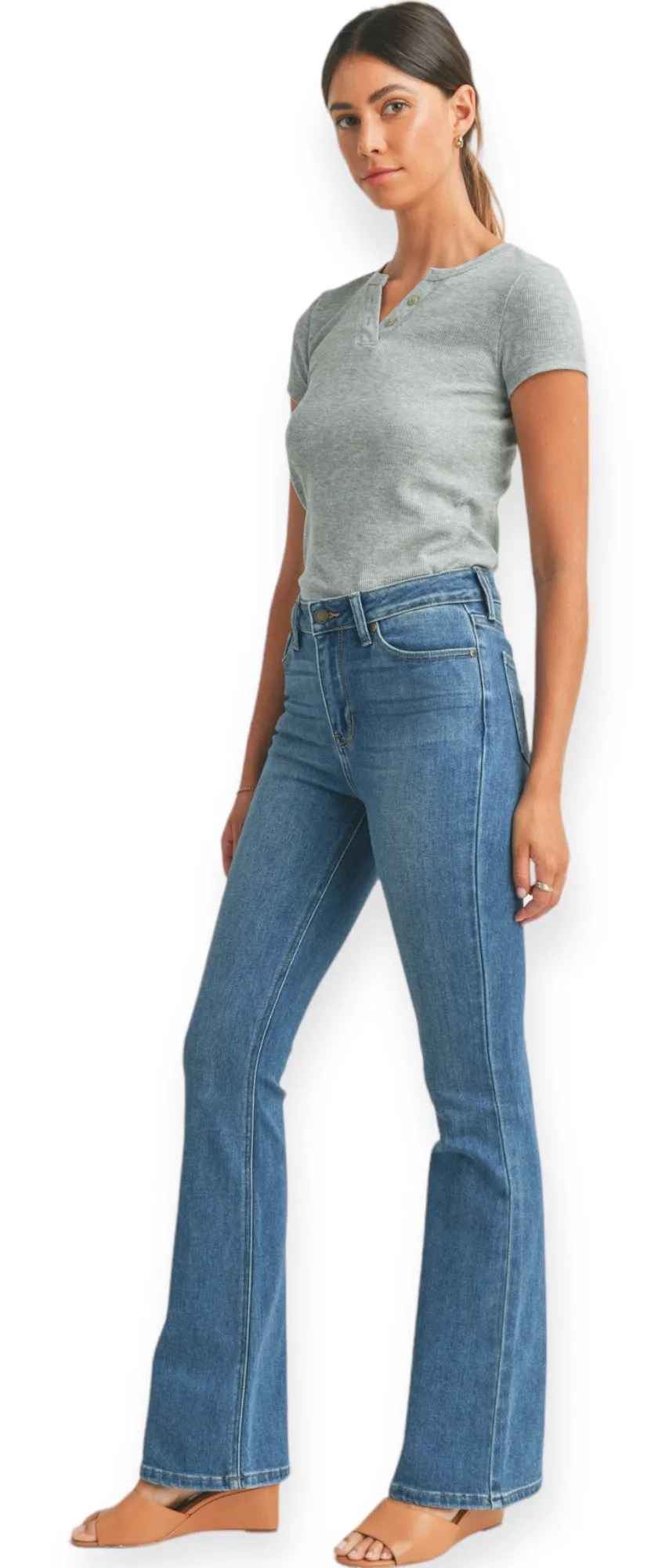 Soft Stretchy High Rise Skinny Flare Denim