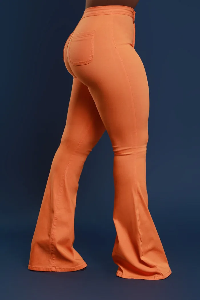 Super Swank High Rise Flare Stretchy Jeans - Orange