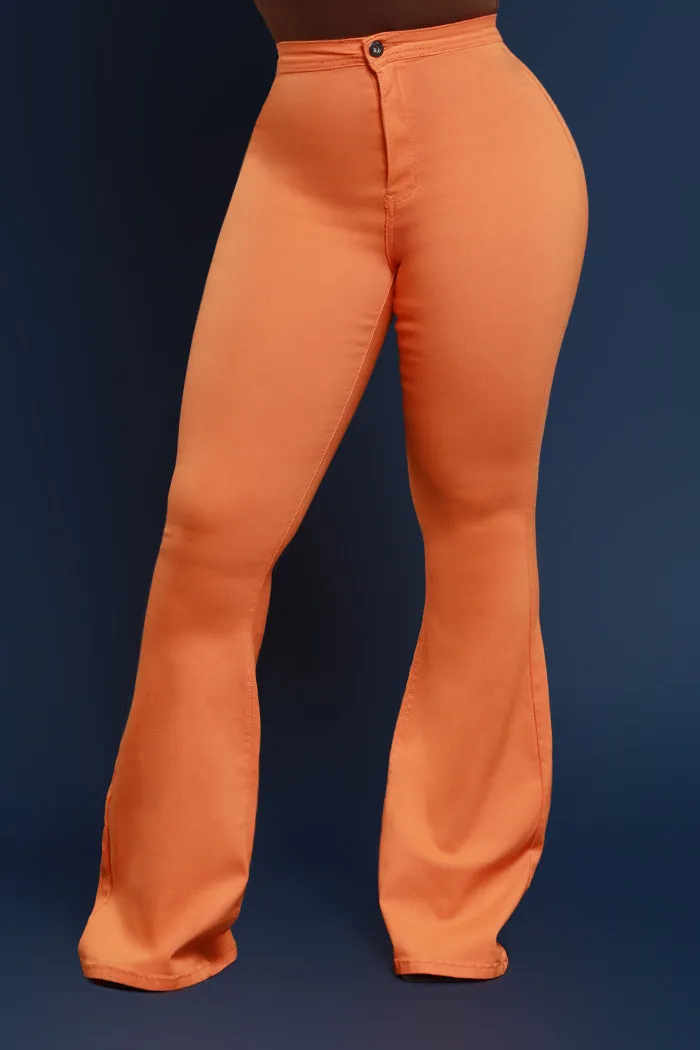 Super Swank High Rise Flare Stretchy Jeans - Orange