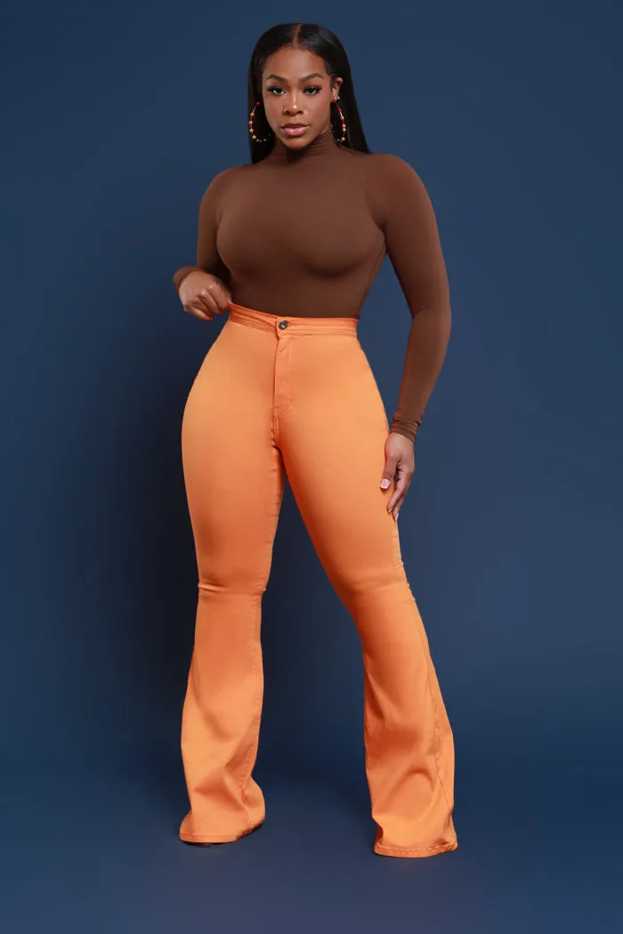 Super Swank High Rise Flare Stretchy Jeans - Orange