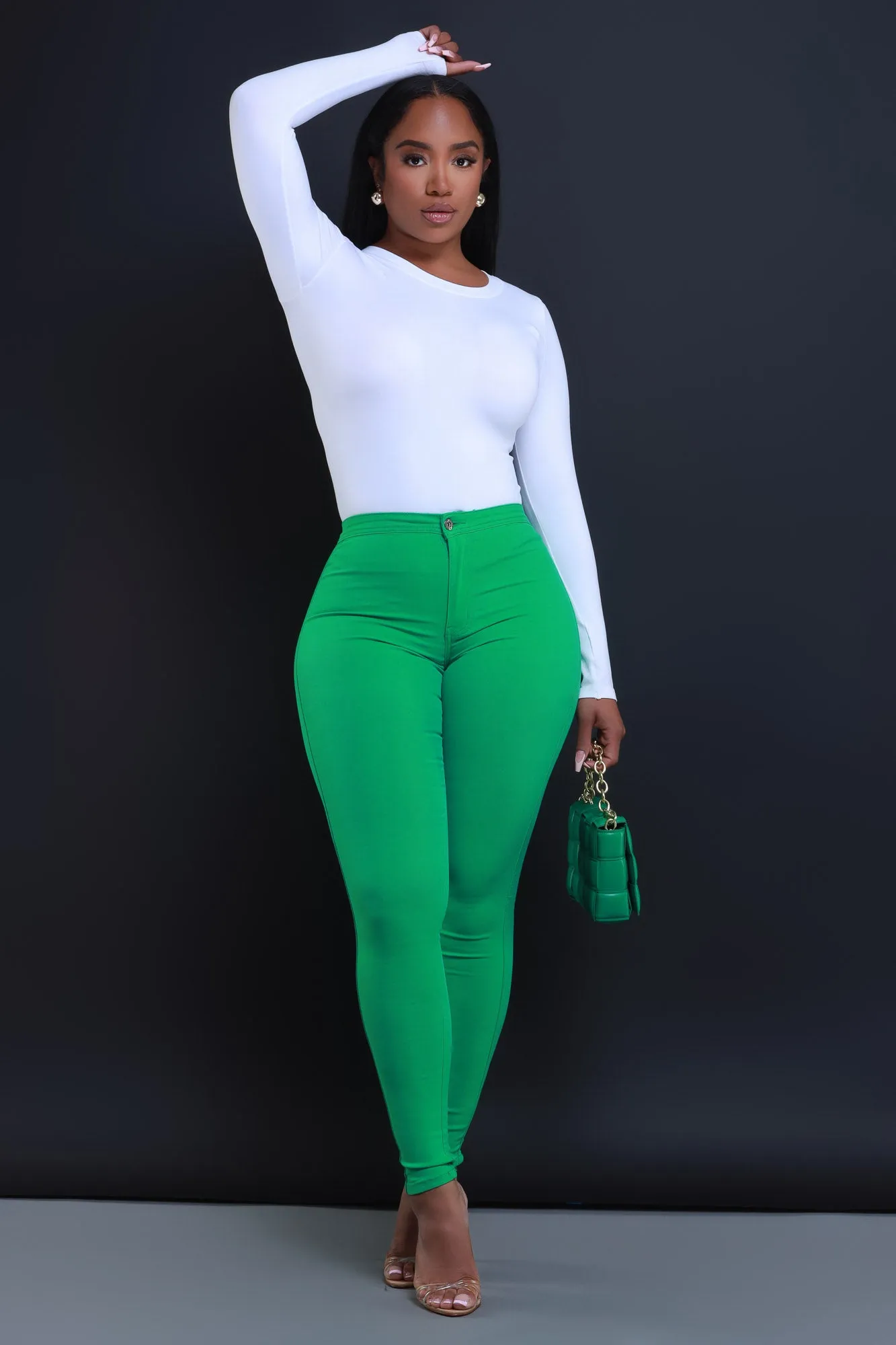 Super Swank High Waist Stretchy Jeans - Kelly Green