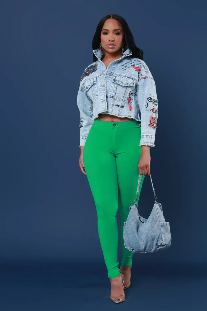 Super Swank High Waist Stretchy Jeans - Kelly Green