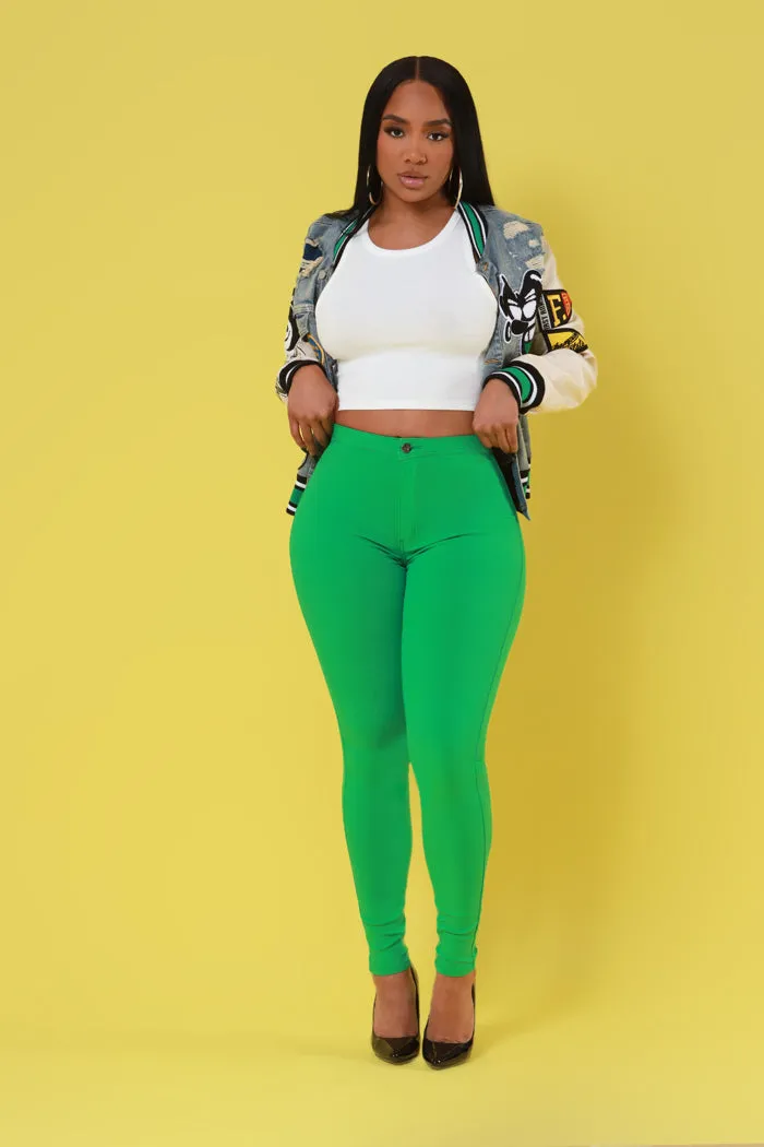 Super Swank High Waist Stretchy Jeans - Kelly Green