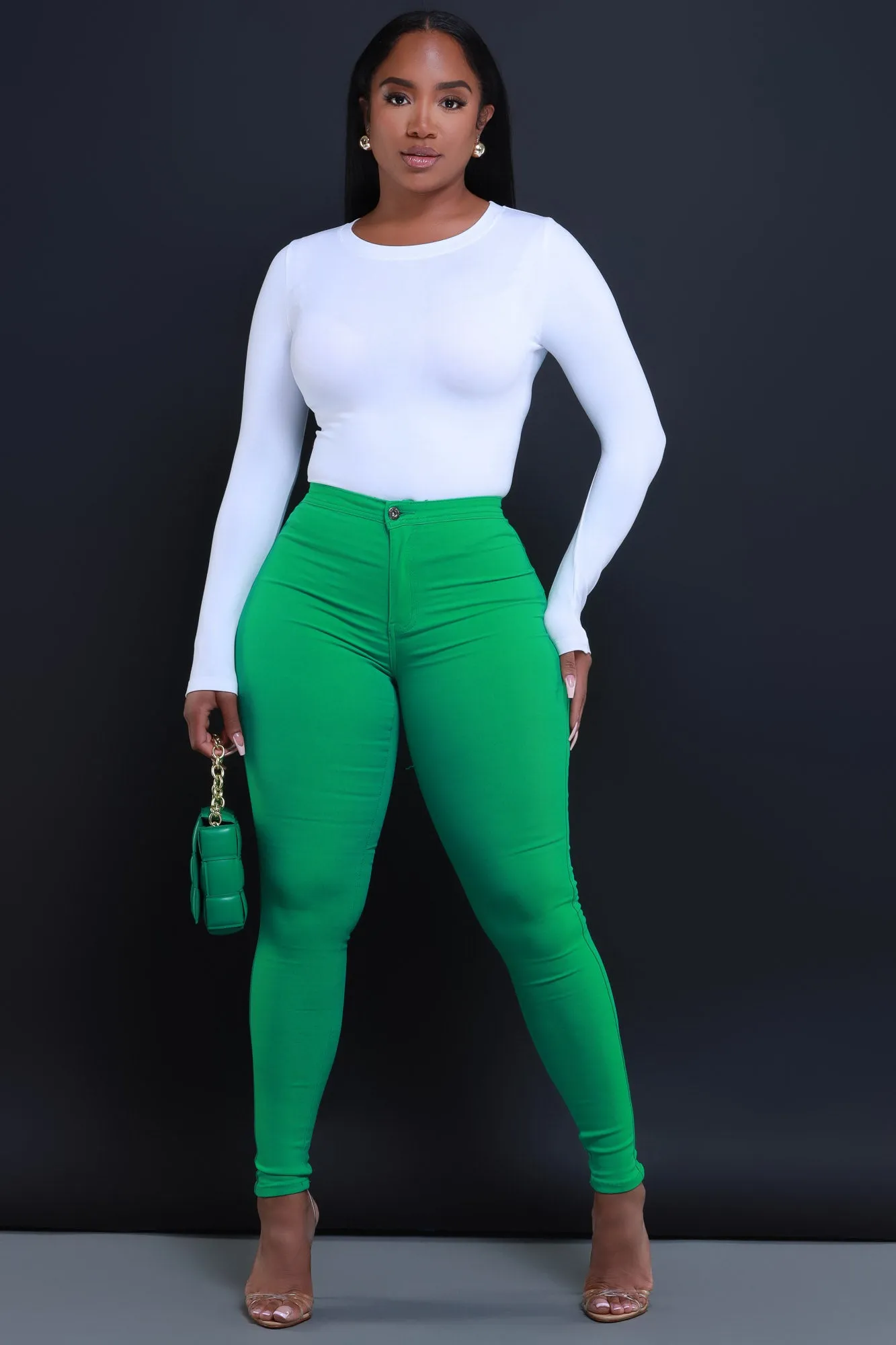 Super Swank High Waist Stretchy Jeans - Kelly Green