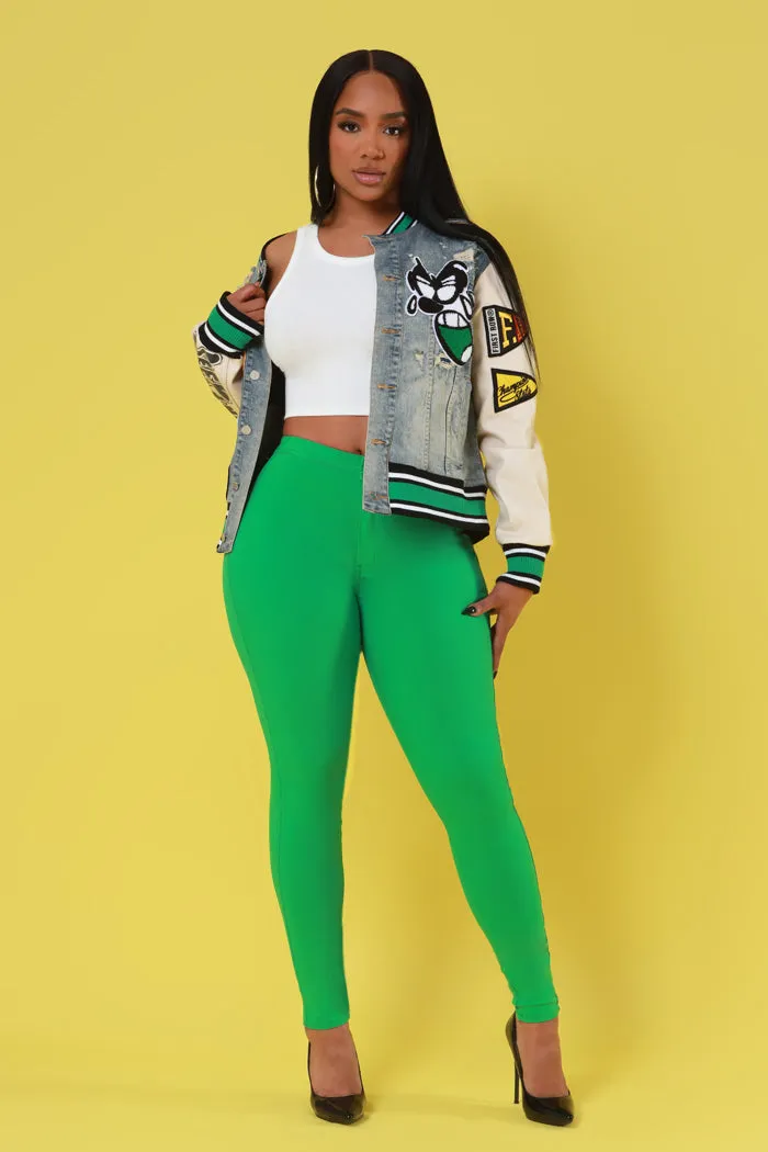 Super Swank High Waist Stretchy Jeans - Kelly Green