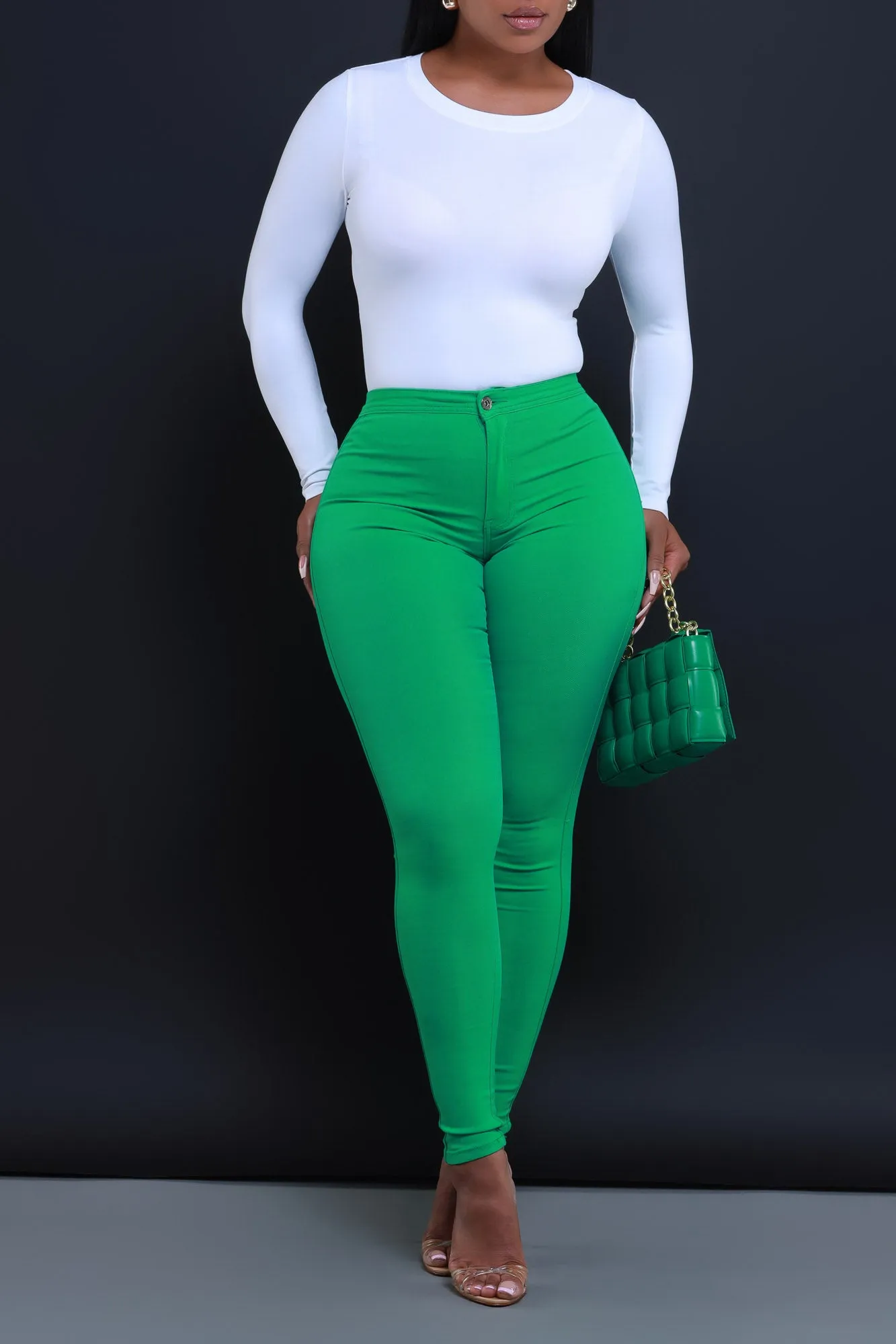 Super Swank High Waist Stretchy Jeans - Kelly Green