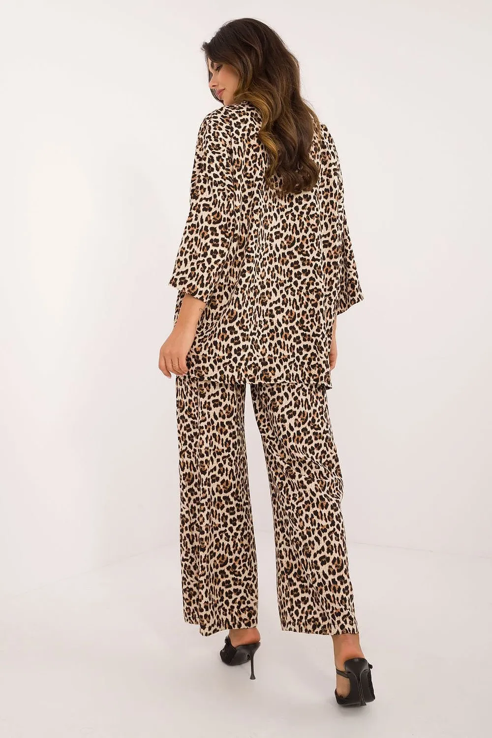 TEEK - Animal Patterned Button-Down Top Casual Pants Set