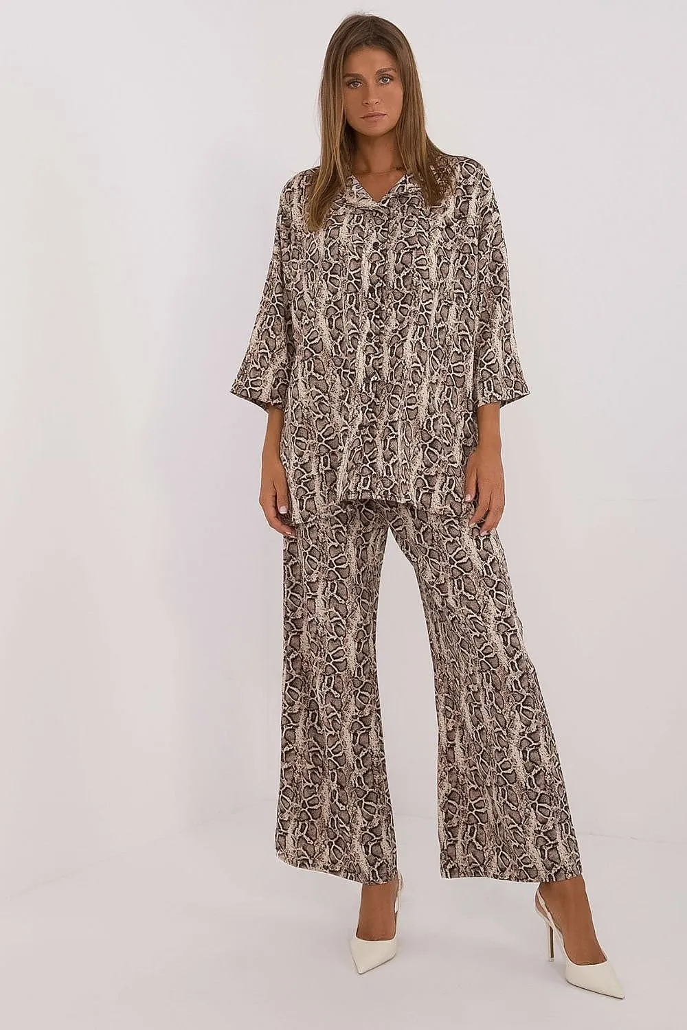 TEEK - Animal Patterned Button-Down Top Casual Pants Set