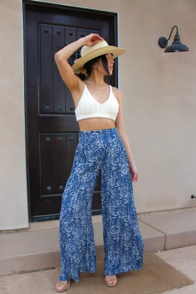 TIE WAIST TIERED WIDE LEG PANT - NAVY