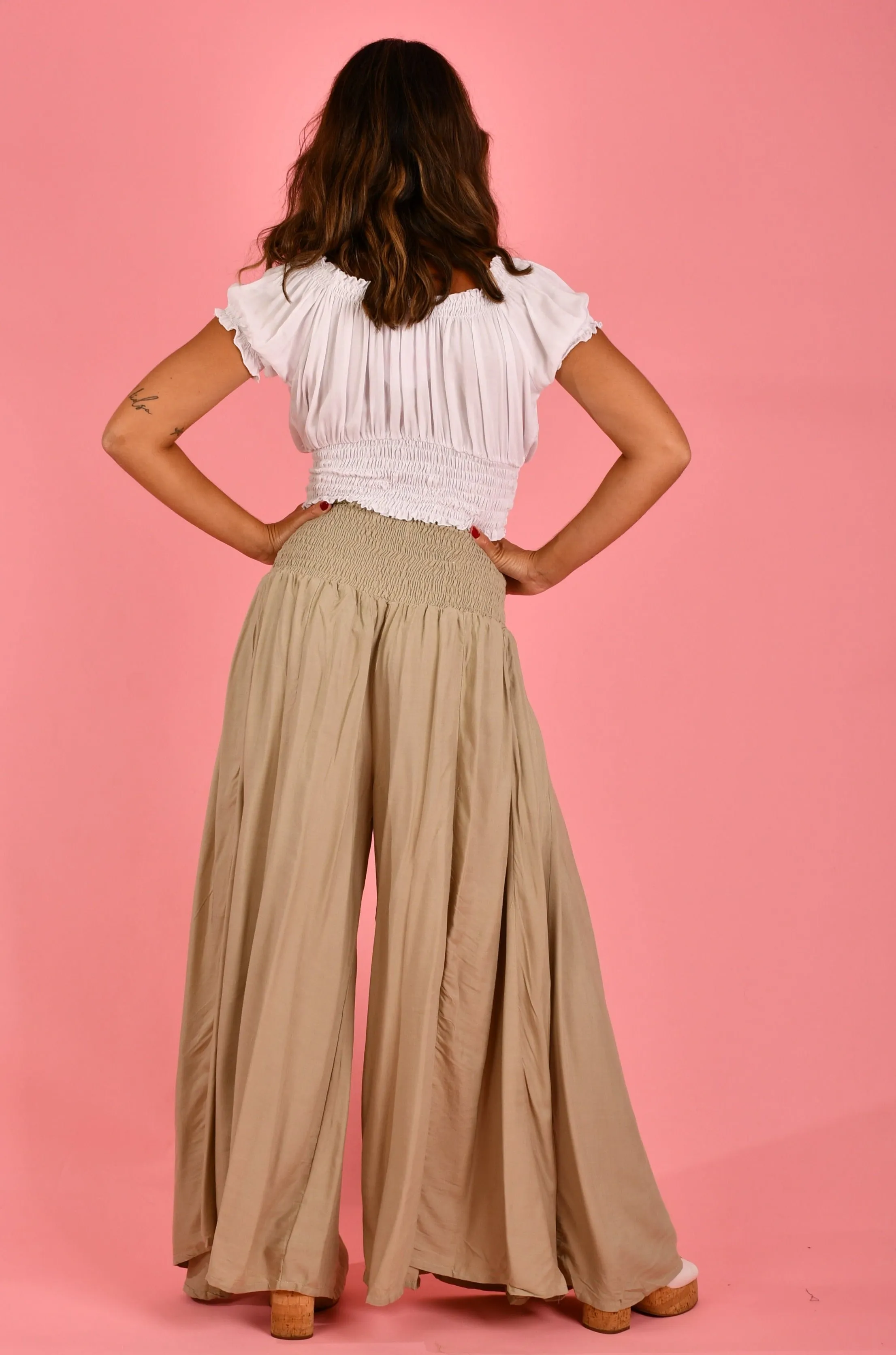 VBLP206 - FREMANTLE ROUCHED WIDE LEG PANT - TIDAL FOAM