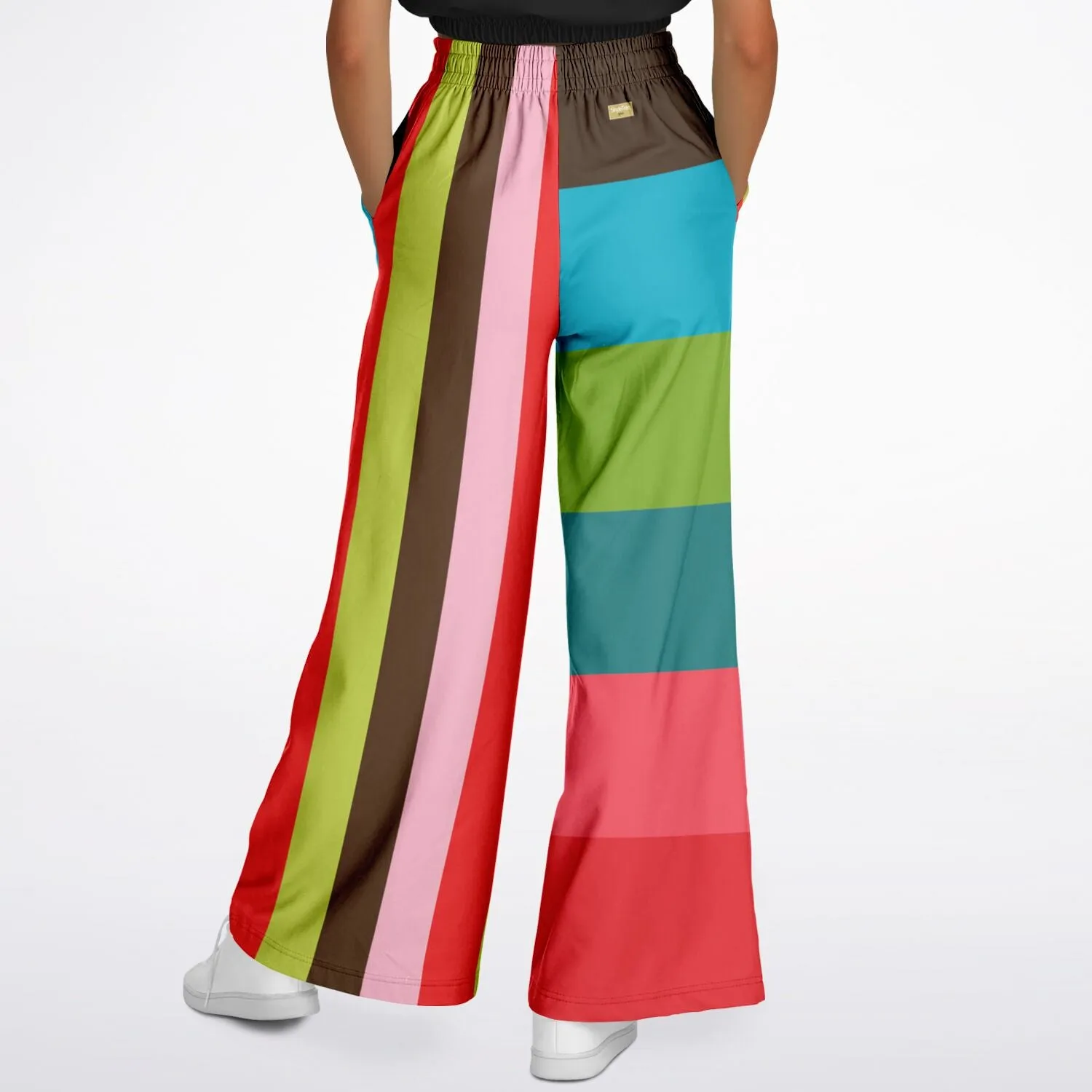 Watermelon Crush Rugby Stripe Eco-Poly Wide Leg Pants