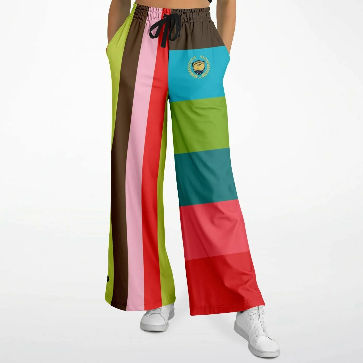 Watermelon Crush Rugby Stripe Eco-Poly Wide Leg Pants