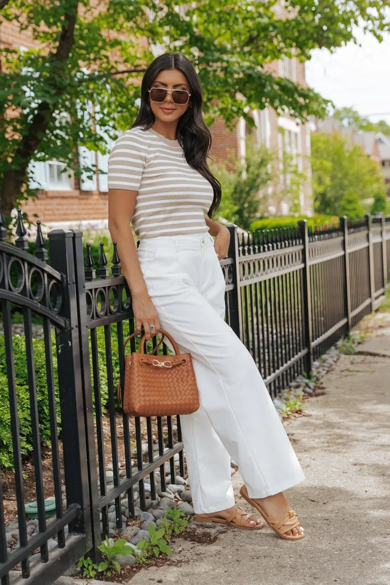 White Mid Rise Pleated Wide Leg Pants - FINAL SALE