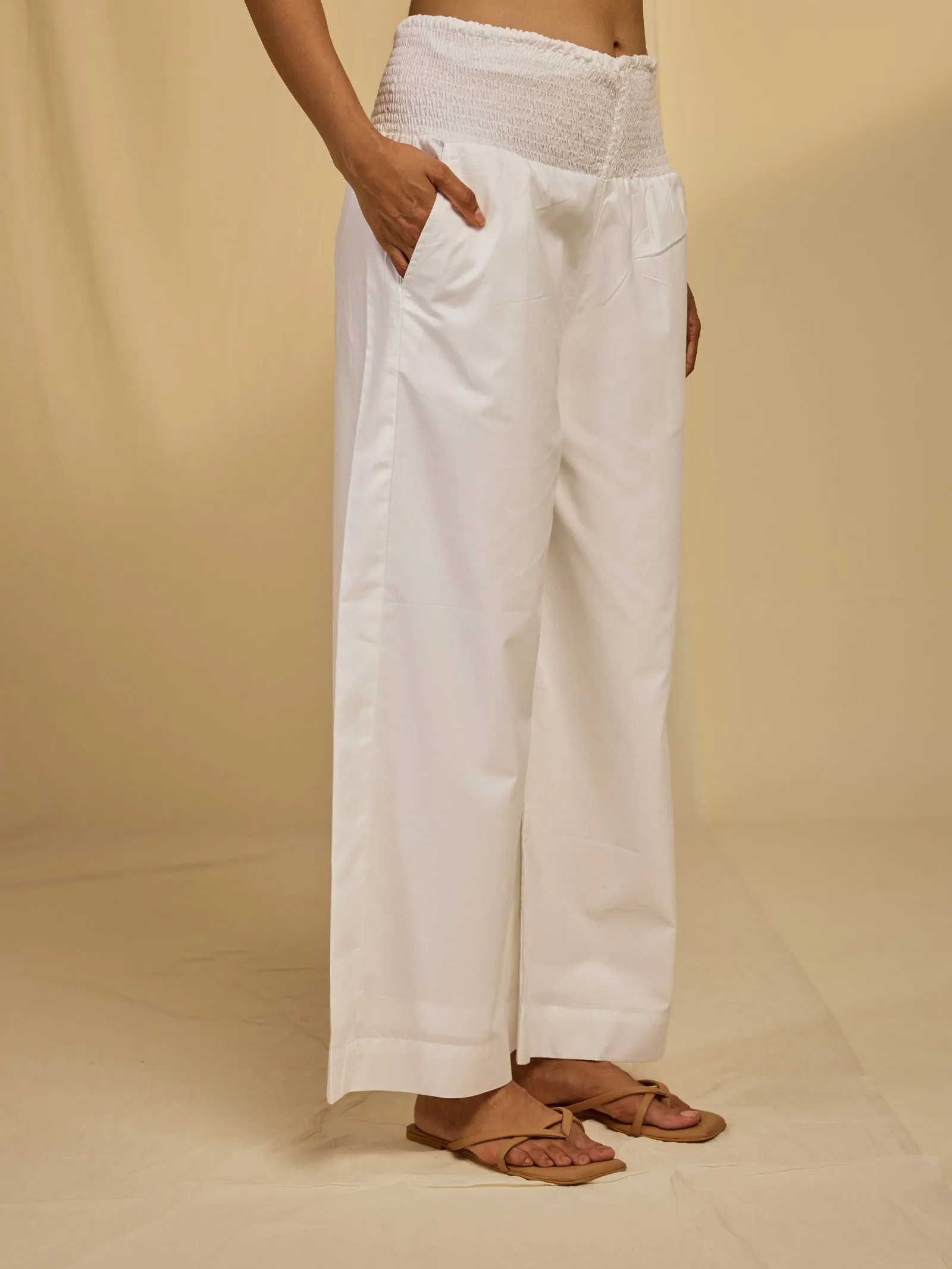 White Wide Leg Cotton Pant