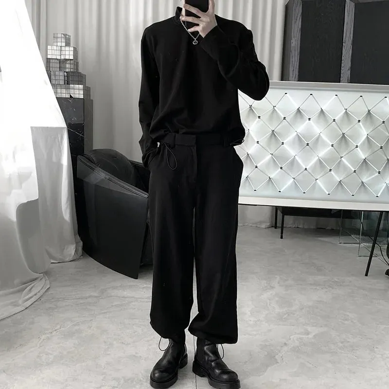 Wiaofellas  -  Drawstring Men's Legged Trousers Straight Loose Korean Legged Casual Pants Vertical Black Wide Leg Pants Harajuku 2Y2323