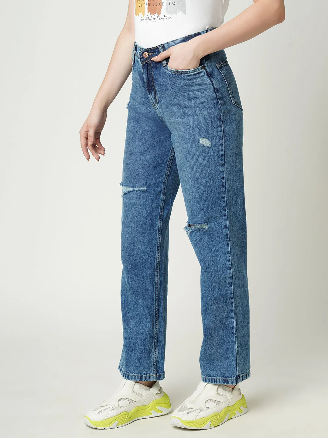 Women High-Rise Loose Straight Fit Jeans