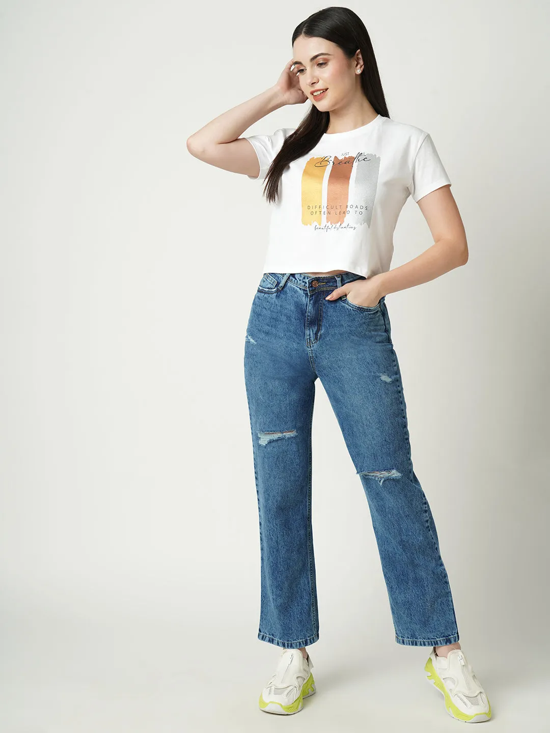 Women High-Rise Loose Straight Fit Jeans