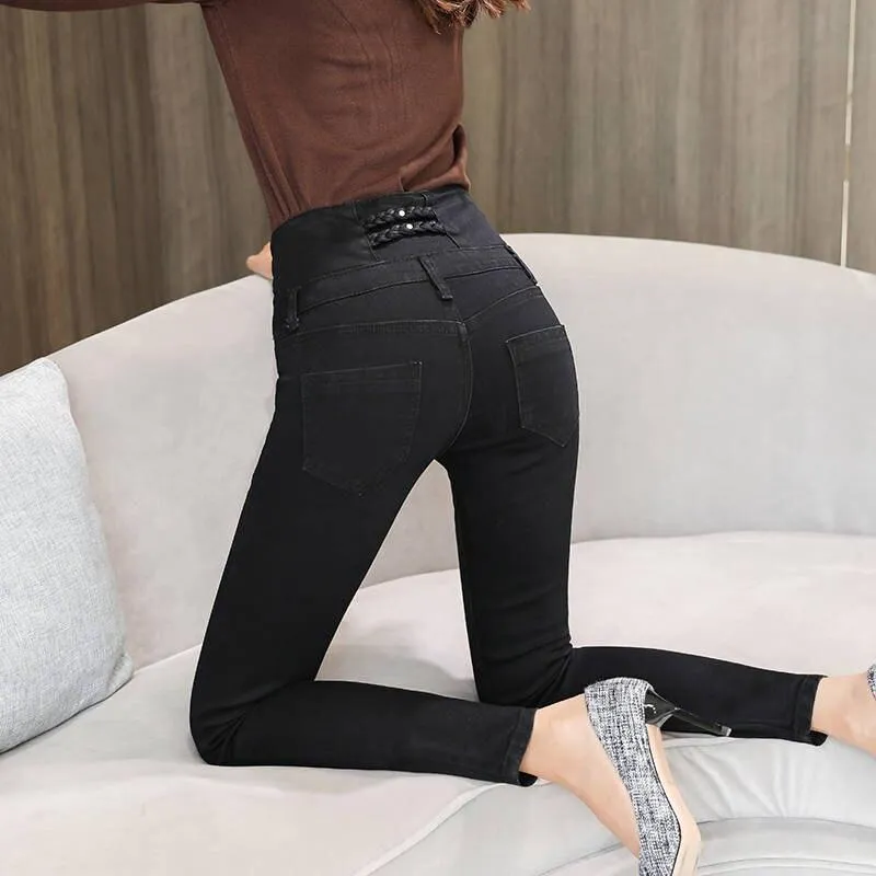 Women Thin Pencil High Waist  Stretchy Skinny Denim Jeans