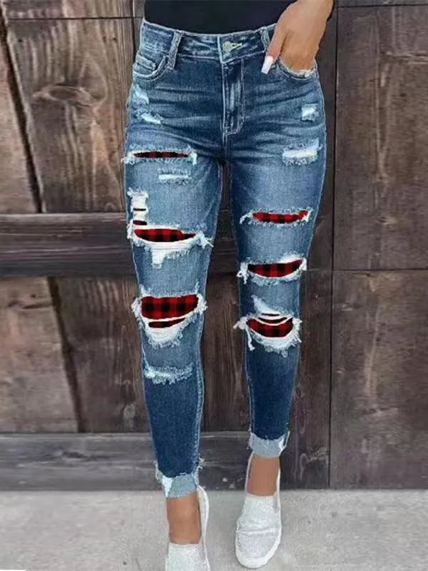 Women's Distressed Skinny Jeans - Lined